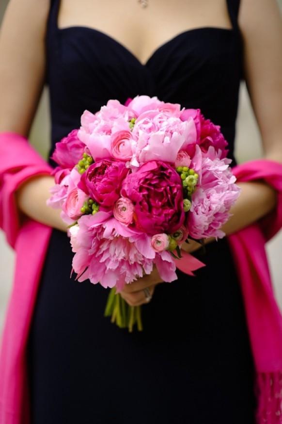 Pink and hot pink peonies wedding bouquet