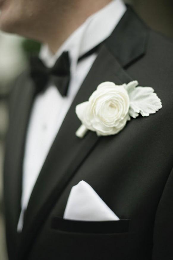 wedding photo - White Rose Boutonniere ♥ Men's Attire