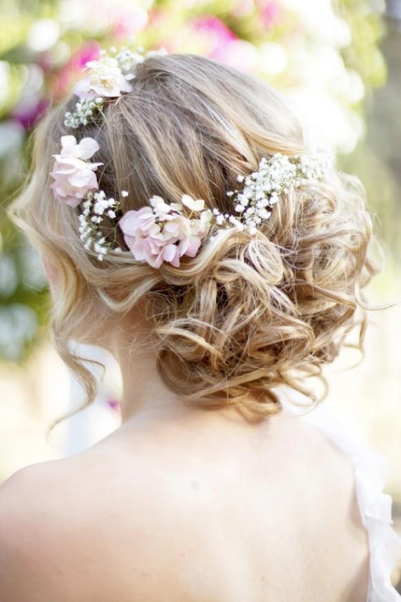 wedding photo - Wavy Curly Updo Wedding Hairstyle With Flower Crown