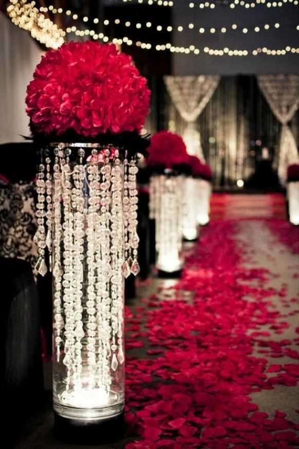 wedding photo - Christmas Wedding Red Rose Aisle Decor