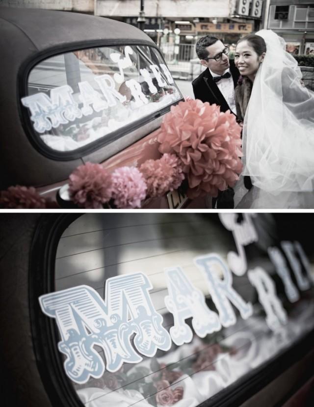 wedding photo - JUST MARRIED  , car 