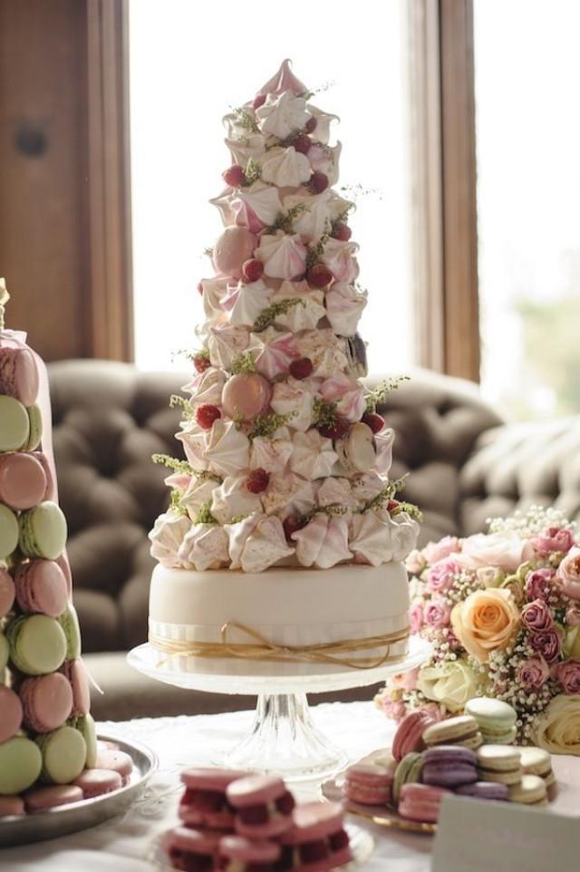 wedding photo - Tower like wedding cake decorated with cherries