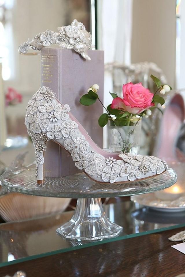 wedding photo - Wedding shoes with flowered crystals