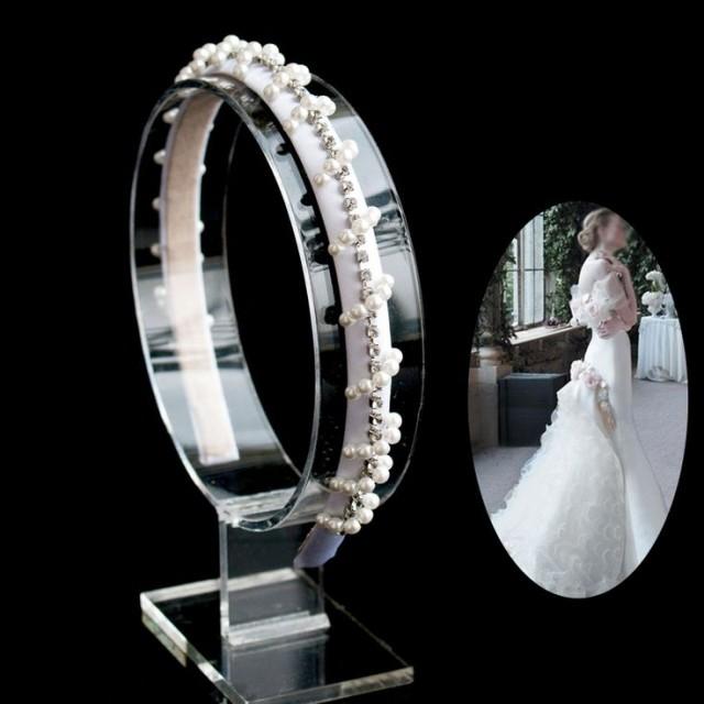 wedding photo - Mariage romantique perle nuptiale cubique bandeau de demoiselle d'honneur de bal Parti casque