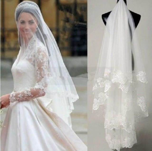 wedding photo - 1 Tier Wedding Lace Edge Bridal Elbow Veil Comb