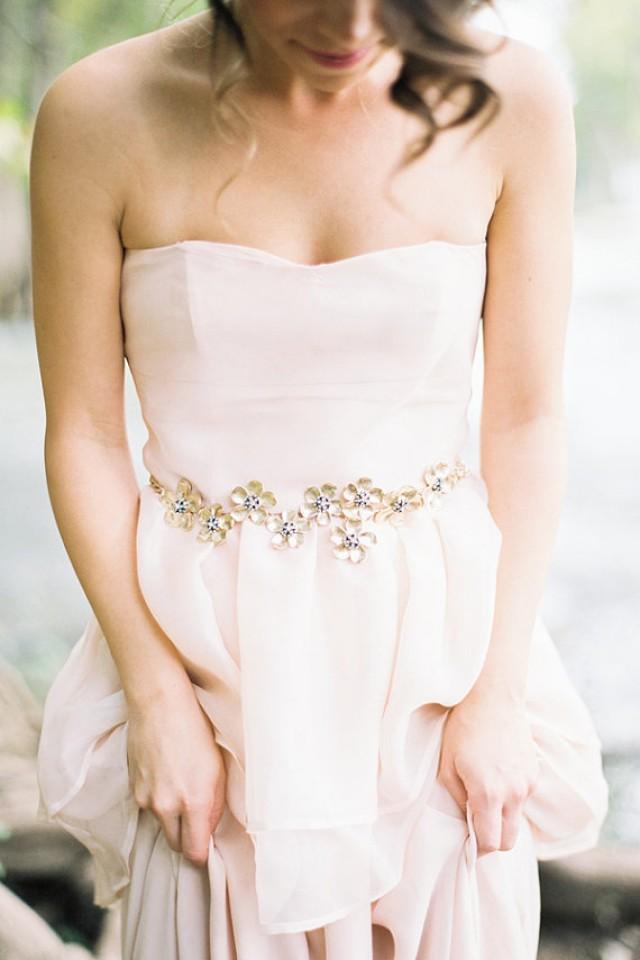 wedding photo - Floral Gold Sash with Crystals Bridal Belt - New