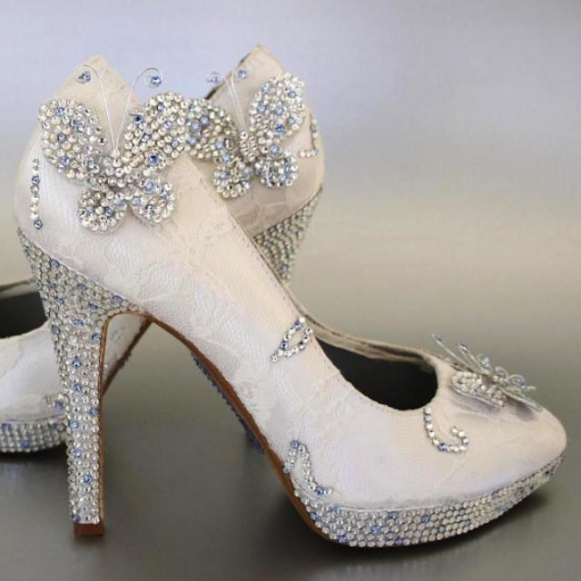 wedding photo - Ivory Peeptoes with Lace And Rhinestone Details