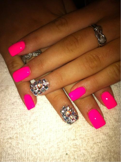 one nail different color trend weddbook neon pink nail art design with ...