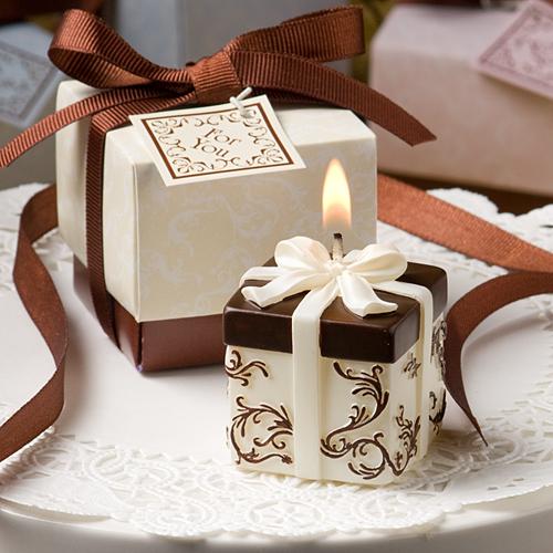 Wedding - Ivory And Brown Gift Box Collection Candle Favor wedding favors