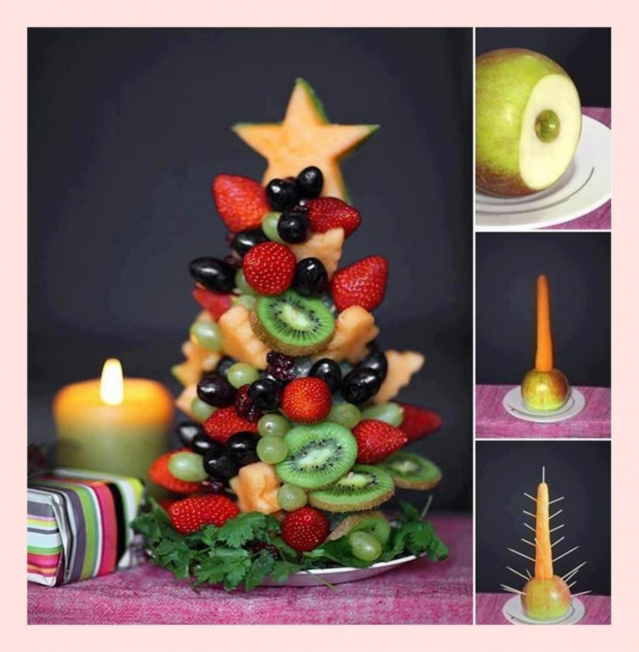 Mariage - Idées créatives alimentaires Vacances ♥ Arbre bricolage Noël aux fruits avec fruits frais