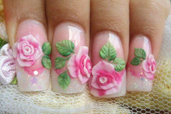 Hochzeit - Floral Nail Designs, rosa Rosen