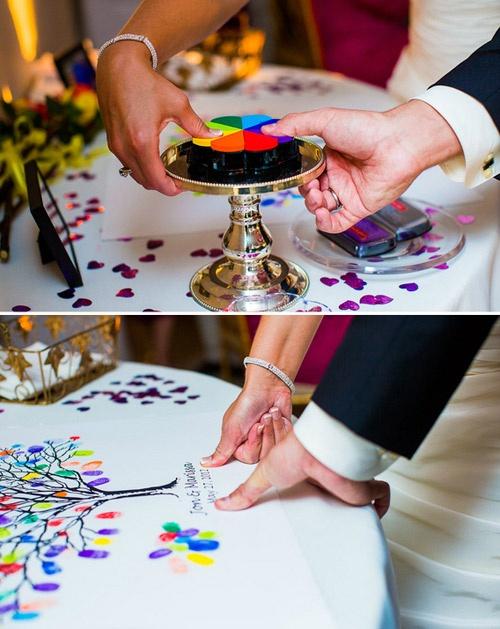 Wedding - Creative Thumbprint Tree Wedding Guestbook with Color Box Petal Multicolor  Stamp Pad 
