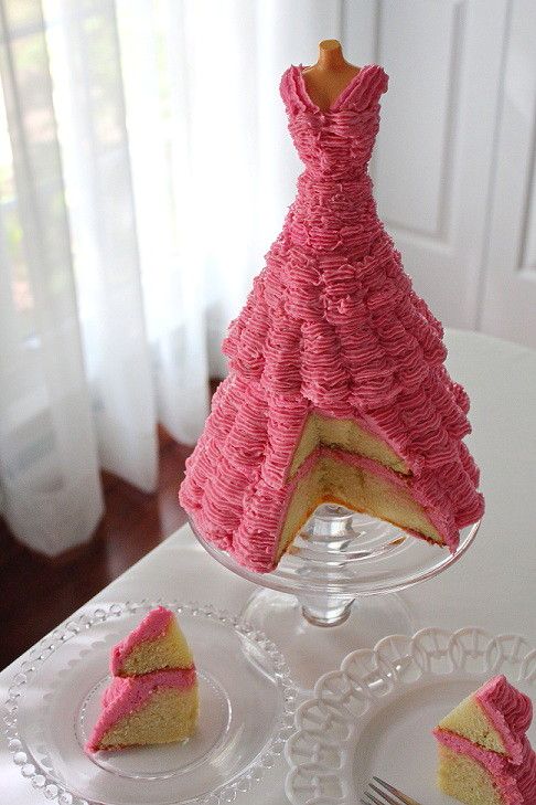 Wedding - Gown shaped pink wedding cake
