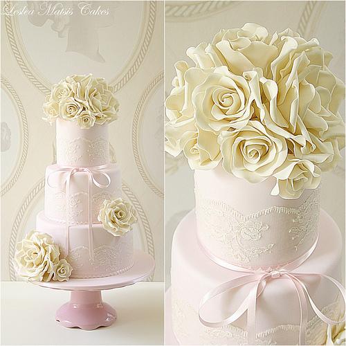 Свадьба - Розовый с кремовые розы