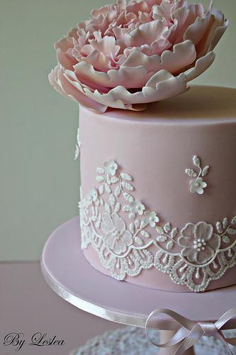 Wedding - Piped Lace With Pink Peony