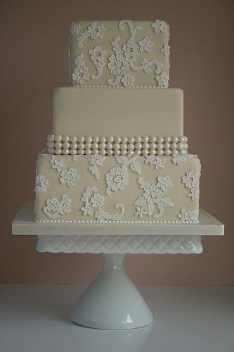 Wedding - Champagne And Ivory Lace Cake