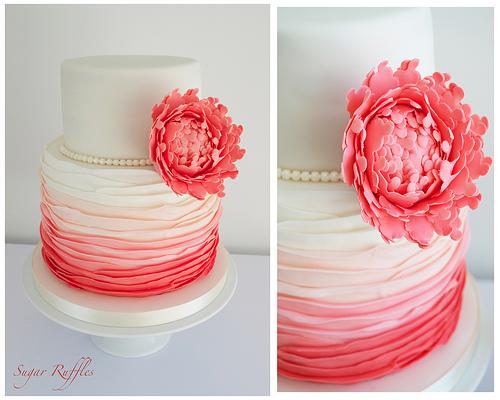 Wedding - Coral Ombre Wedding Cake