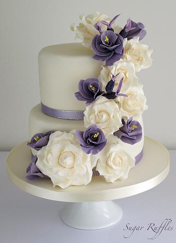 Wedding - Purple Floral Cascade Wedding Cake