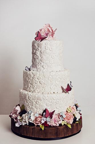 Wedding - Lace Cake With Sugar Flowers