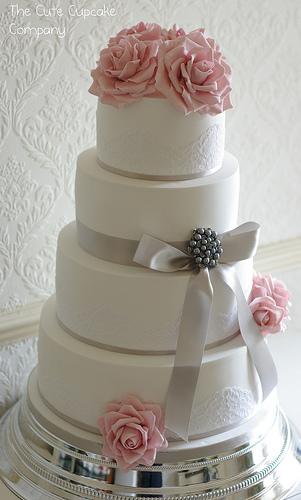 Wedding - Pink And Dove Grey Wedding Cake
