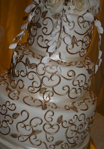 Wedding - Gold Scroll Cake Close Up