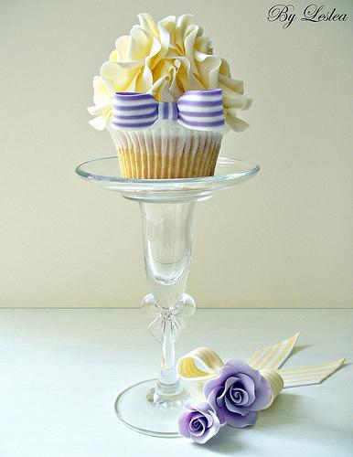 Wedding - Yellow And Purple Rose Cupcake