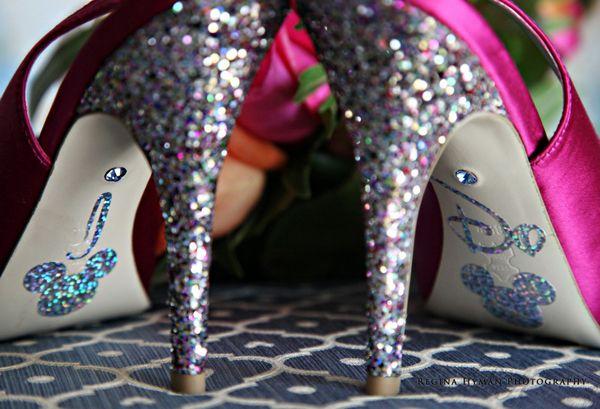 Wedding - Dark pink high heel sandals with sparkles