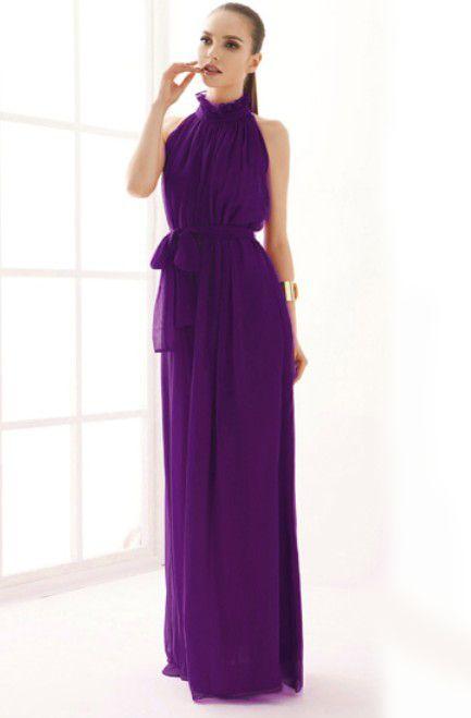 women s dresses purple stand collar pleated chiffon dress sheinside ...