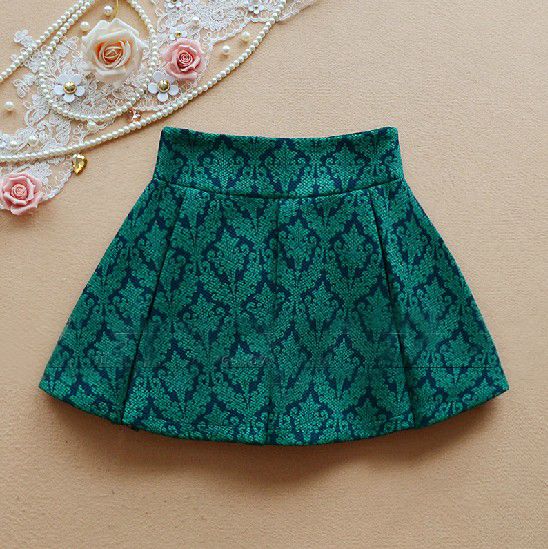 زفاف - Green Jacquard Florals Flare Skirt - Sheinside.com