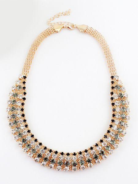 Wedding - Black White Diamond Gold Chain Necklace - Sheinside.com
