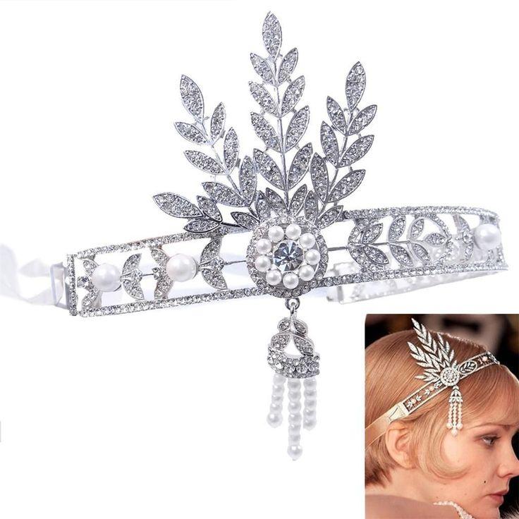Hochzeit - The Great Gatsby Brautblumen-Perlen-Haar-Tiara-Krone Swarovski Crystal Clear