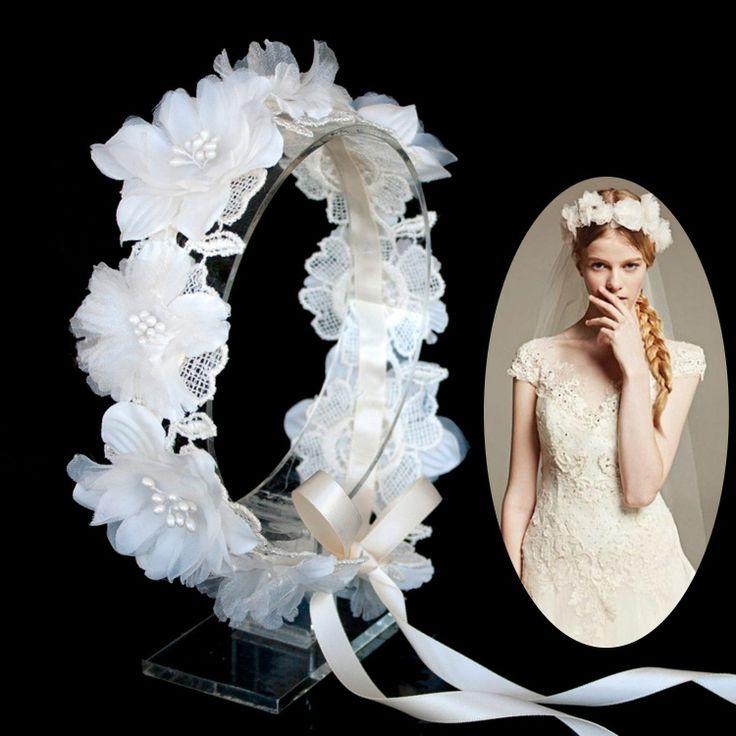 Wedding - Bridal Flower Circle Headpiece Flower Wreath Lace Wedding Bridal Hair Crown