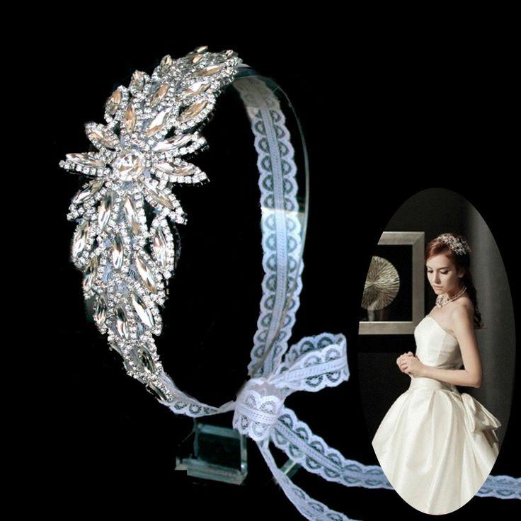 Mariage - Élégant strass casque de mariage nuptiale blanche de bandeau de lacet de bande de cheveux