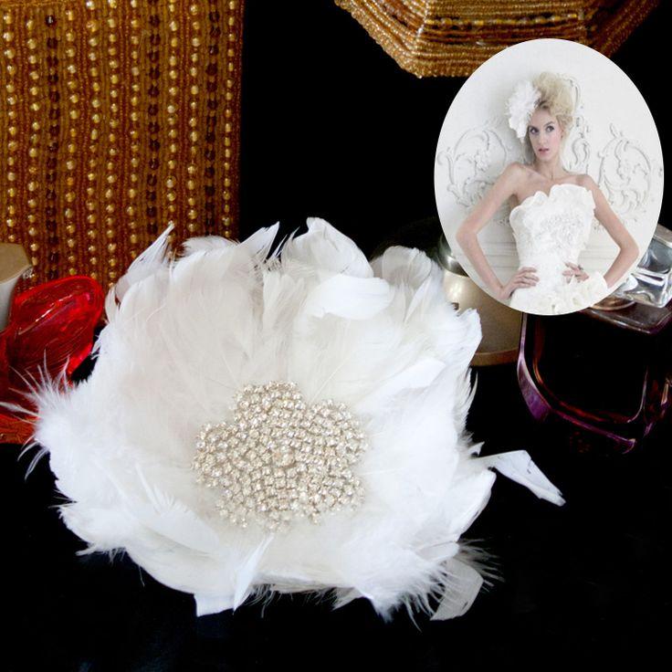 Wedding - Feather With Rhinestones Hair Clip Brooch Wedding Bridal Bridesmaids Headpieces