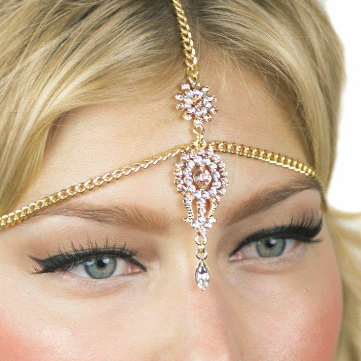 Mariage - Perlés en cristal de bal Tikka nuptiale casque bandeau