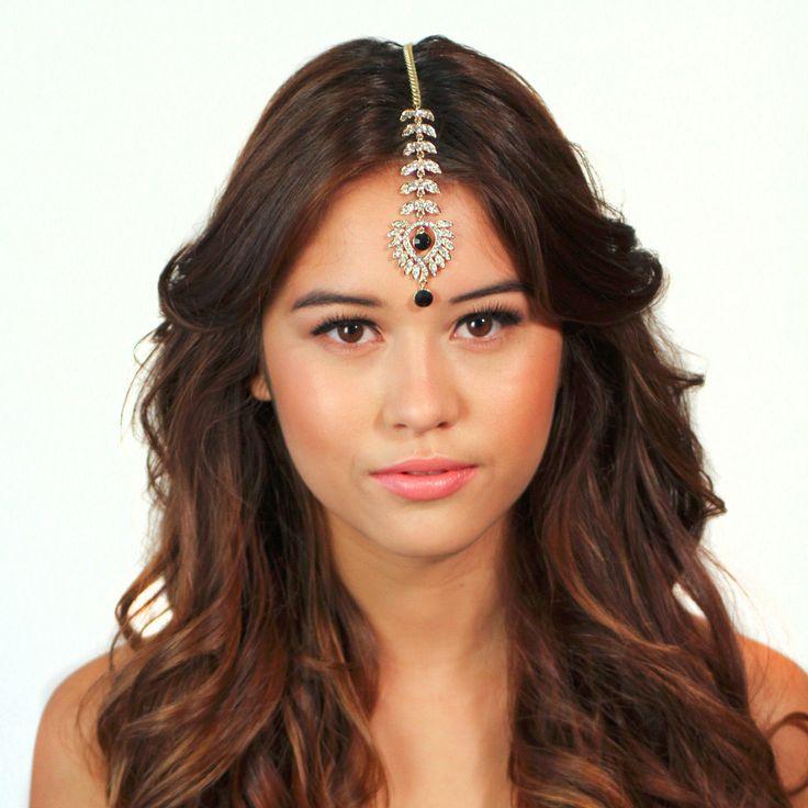 Wedding - Gold Fishtail Crystal Chain Tikka Headpiece