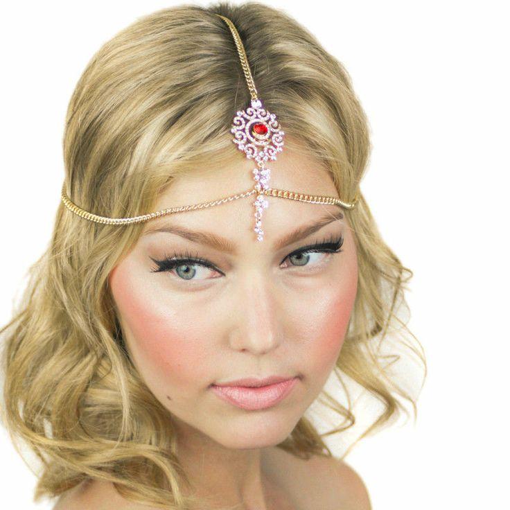 Mariage - Cristal Teardrop Pendant grecque Tikka casque