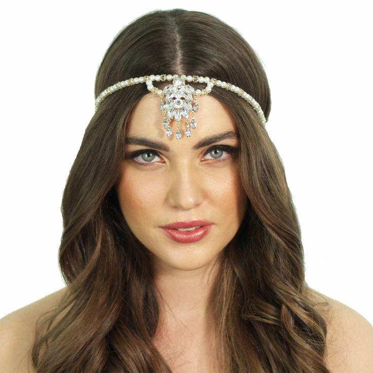Wedding - Great Gatsby Inspired Pearl Chain Medallion Headpiece Headband Flapper