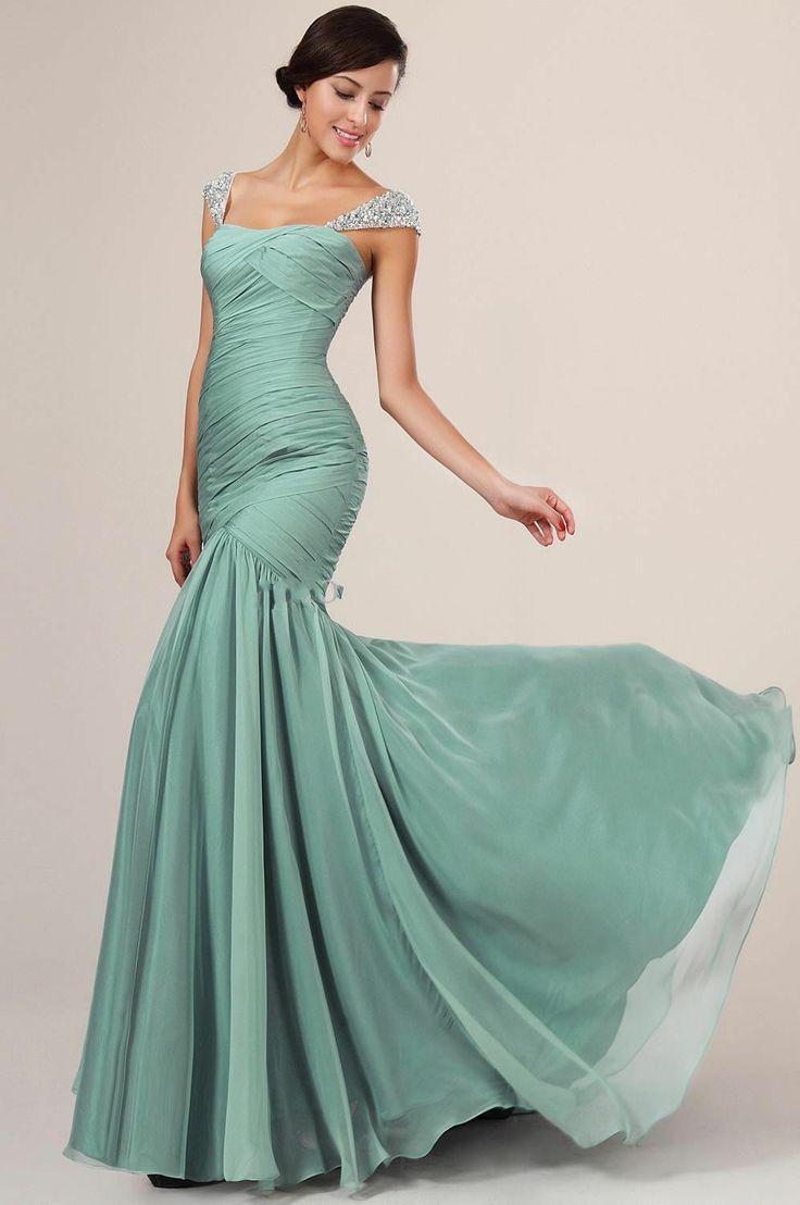 Wedding - Cap Sleeve Beaded Chiffon Long Evening Formal Dress Night Party Prom Club Dress