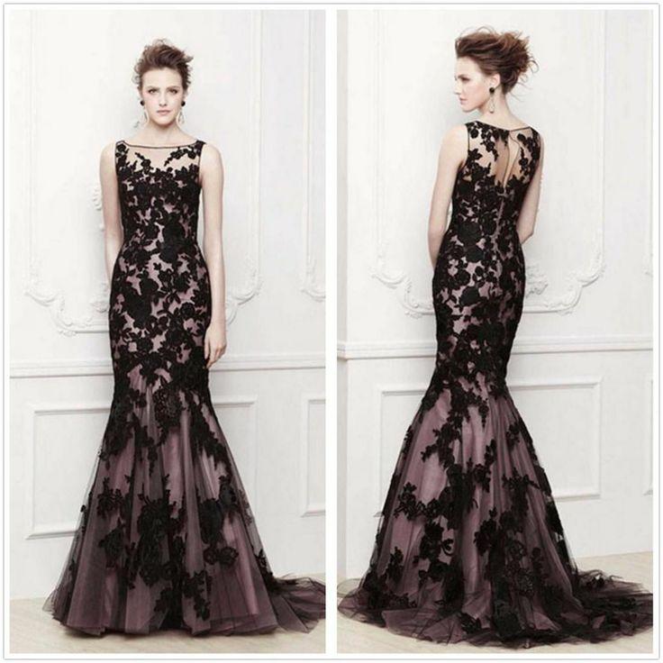 Wedding - 2013 Long Black Applique Mermaid Evening Formal Prom Party Dresses Wedding Gown