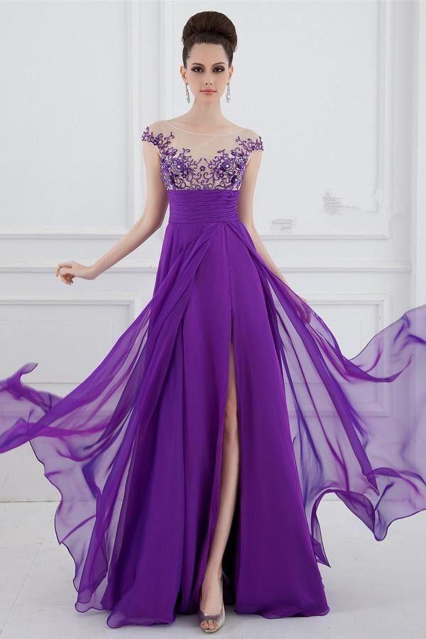 Свадьба - Фиолетовый Шифоновое Платье Невесты Долго Размер 6 8 10 12 14 16 18 
