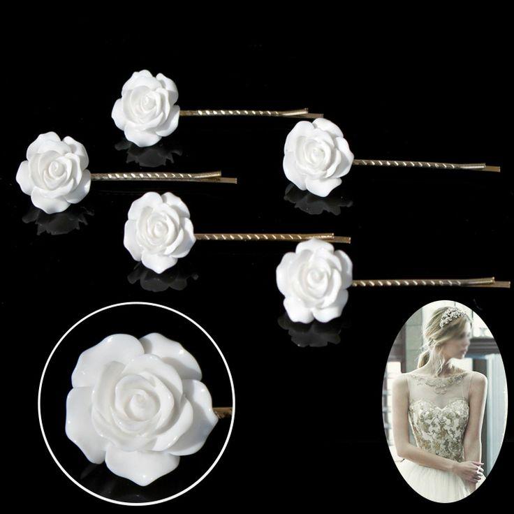 Wedding - White Rose Flower Hairpin Fascinator Wedding Bridal Bridesmaids Hair Clip