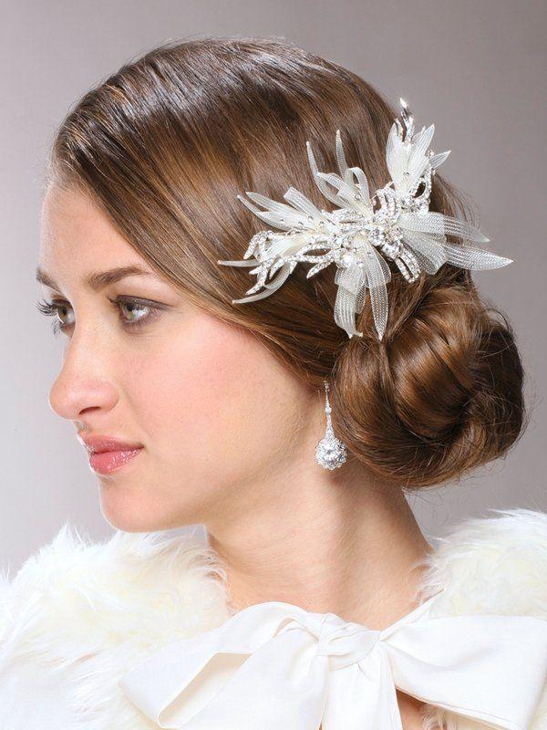Wedding - White wedding hair comb with crystal branches