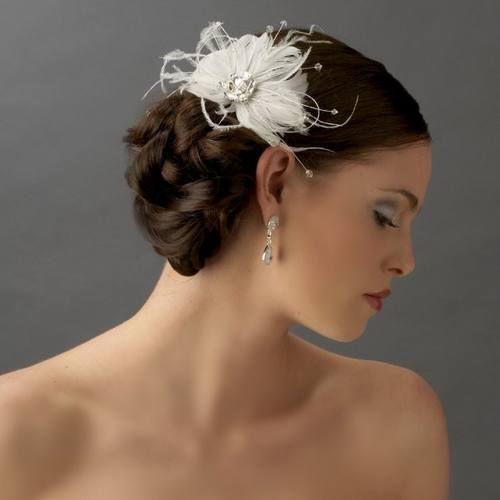 Wedding - Ivory Feather & Rhinestone Bridal Fascinator Comb