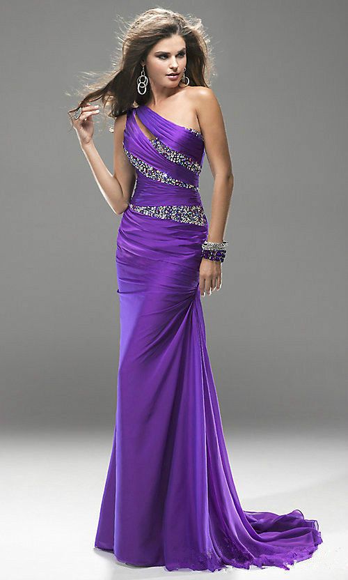 Wedding - Purple Beaded Long Bridesmaid Prom Formal Evening Cocktail Party Ball Gown Dress