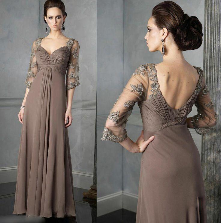 Wedding - Modest Long Sleeves Chiffon Evening Formal Prom Gown Mother Of The Bride Dress