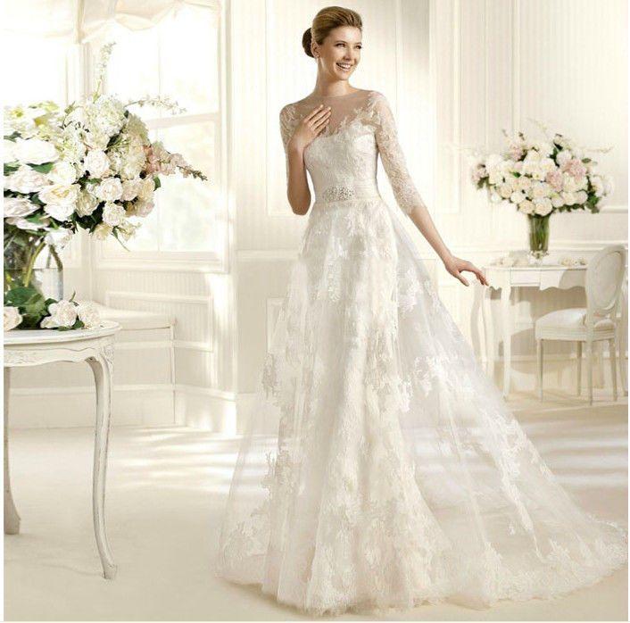Mariage - 2014 Nouveau blanc / ivoire en dentelle A-ligne de robe de mariage Taille 4 6 8 10 12 14 16 18 20 22