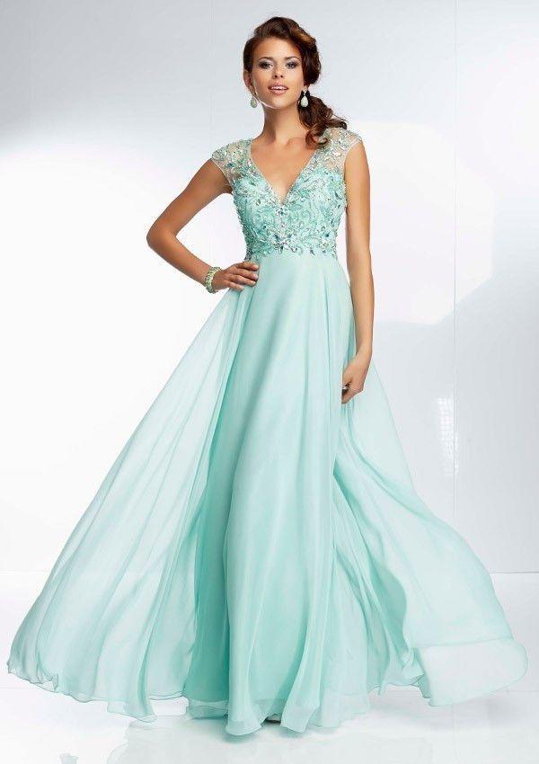 Wedding - Elegant V-neck Beads Backless Chiffon Evening Party Prom Gowns Quincesnera Dress