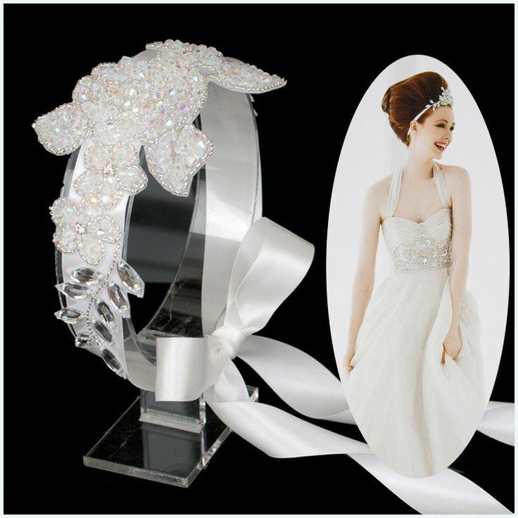 Wedding - Special Wedding Bridal Swarovski Crystal AB Headpiece Rhinestone Ribbon Headband