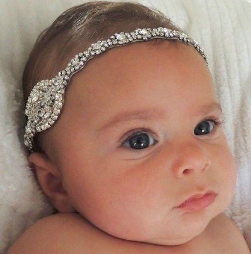 Wedding - Little Girl Baby Christening Baptism Flower Girl Headband Stretchy Hair Band